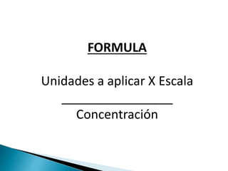 FORMULA
Unidades a aplicar X Escala
________________
Concentración
 