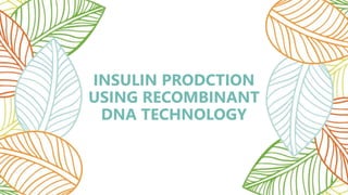 INSULIN PRODCTION
USING RECOMBINANT
DNA TECHNOLOGY
 