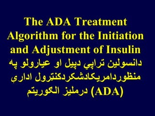 The ADA Treatment
Algorithm for the Initiation
and Adjustment of Insulin
‫په‬ ‫عیارولو‬ ‫او‬ ‫دپیل‬ ‫تراپي‬ ‫دانسولین‬
‫ادارې‬ ‫منظوردامریکادشکردکنټرول‬
(ADA)‫الګوریتم‬ ‫درملیز‬
 