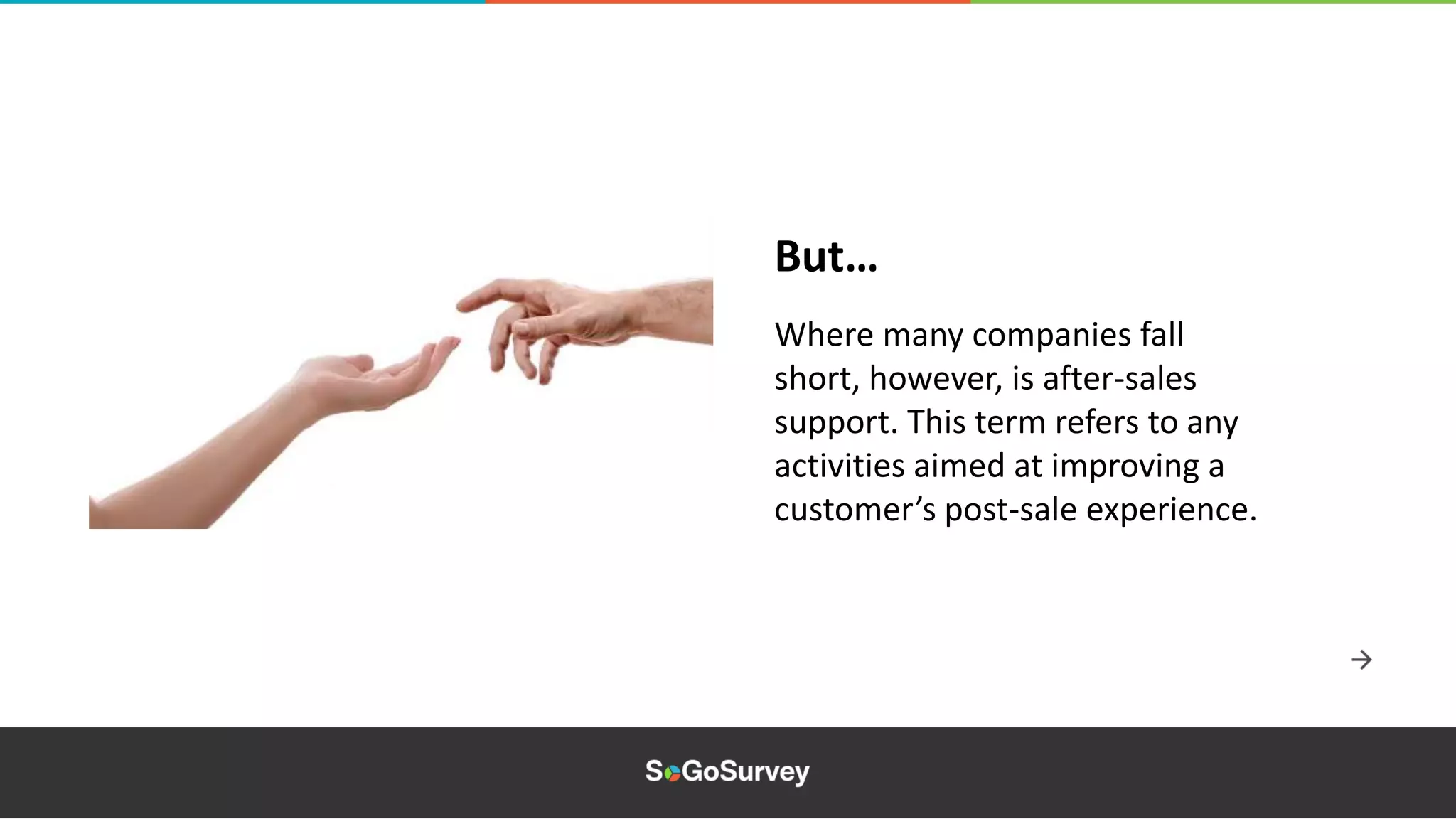 Where many companies fall
short, however, is after-sales
support. This term refers to any
activities aimed at improving a
customer’s post-sale experience.
But…
 