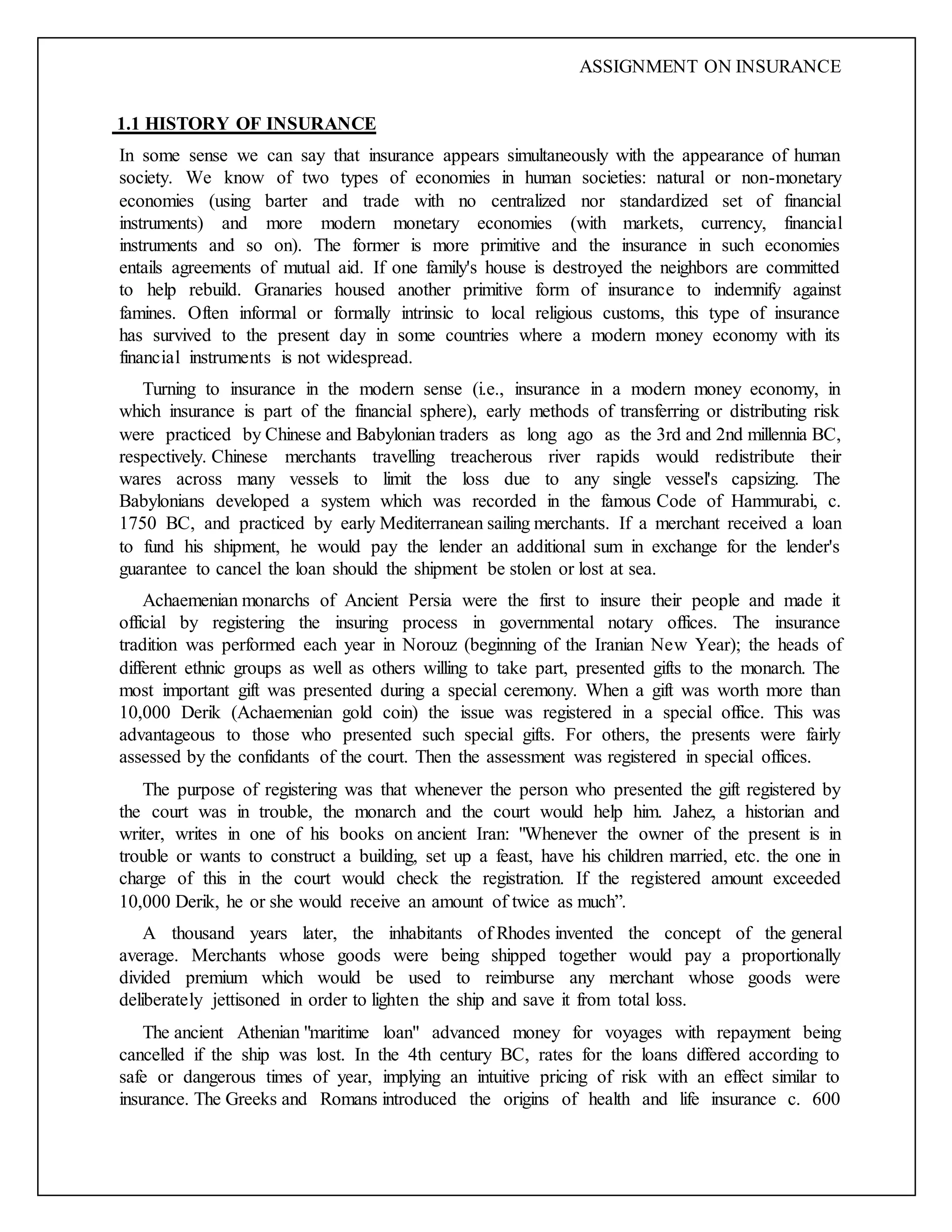 Project report on Insurance | DOCX