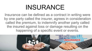 Non Insurable Risk Examples Insurance - types of insurance insurable and non insurable risk | PPTX