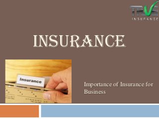 INSURANCE
Importance of Insurance for
Business

 
