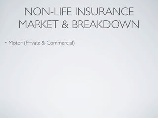 NON-LIFE INSURANCE
        MARKET & BREAKDOWN
•   Motor (Private & Commercial)
 