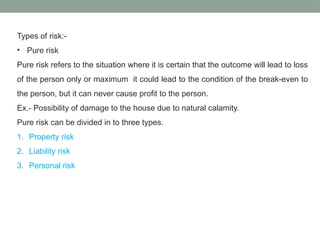 Pure Risk Examples In Insurance Introduction to Insurance sector and policies | PPTX