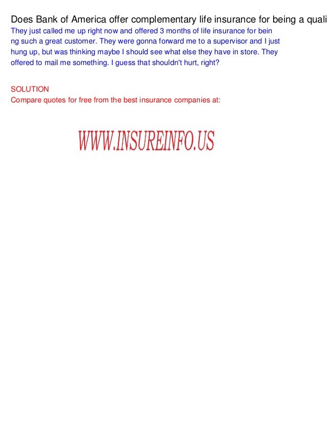 Does Bank of America offer complementary life insurance