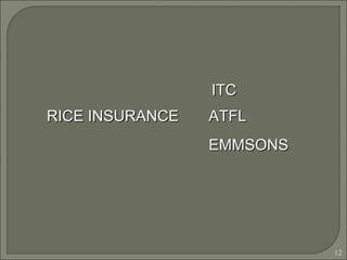 12
RICE INSURANCERICE INSURANCE ATFLATFL
ITCITC
EMMSONSEMMSONS
 