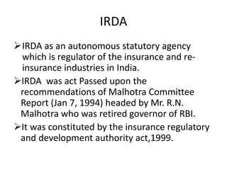 Irda Rbi Insurance and its products | PPTX