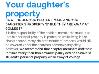 Your daughter's
property
It is the responsibility of the resident member to make sure
that her personal property is protec...