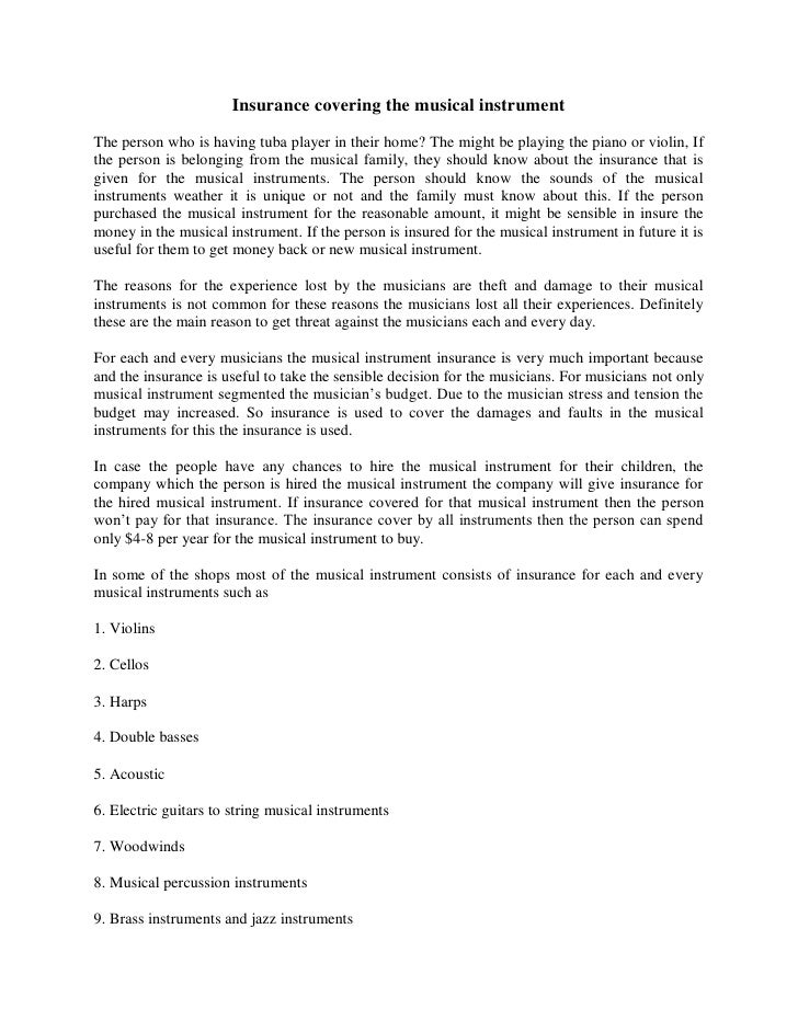 Insurance covering the musical instrument