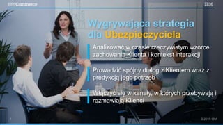 Analizować w czasie rzeczywistym wzorce
zachowania Klienta i kontekst interakcji
Prowadzić spójny dialog z Klientem wraz z
predykcją jego potrzeb
Włączyć się w kanały, w których przebywają i
rozmawiają Klienci
Wygrywająca strategia
dla Ubezpieczyciela
 