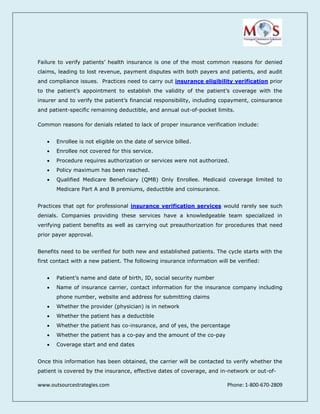 Insurance Eligibility Verification – A Critical Component of Revenue ...