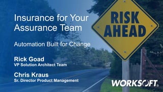Insurance for Your
Assurance Team
Automation Built for Change
Rick Goad
VP Solution Architect Team
Chris Kraus
Sr. Director Product Management
 