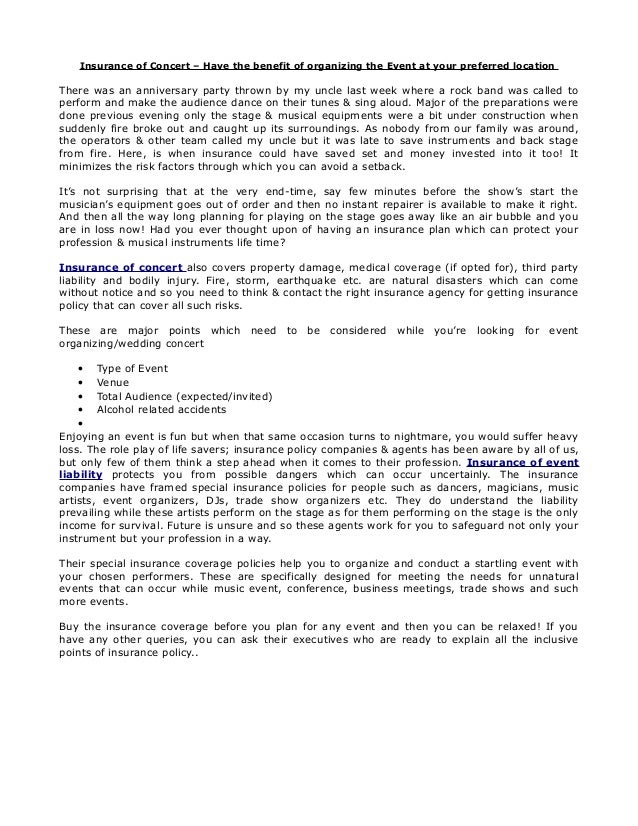 Insurance of concert – have the benefit of organizing the event at yo… Insurance of concert – have the benefit of organizing the event at yo…