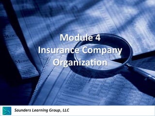 Module 4
                 Insurance Company
                    Organization



Saunders Learning Group, LLC
Saunders Learning Group, LLC, Andover, KS
 