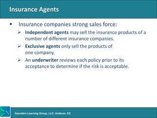 Insurance Agents

     Insurance companies strong sales force:
      Independent agents may sell the insurance products ...