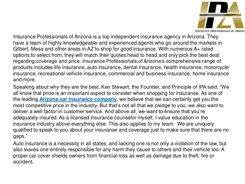 Insurance professionals of arizona offer car insurance in gilbert, az