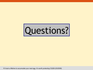 Questions? If it took a lifetime to accumulate your nest egg, it’s worth protecting  C3226 (03/2009) 