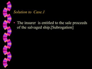 Solution to  Case.1 The insurer  is entitled to the sale proceeds of the salvaged ship.[Subrogation] 