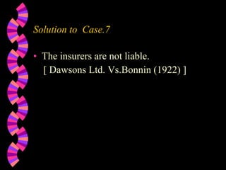 Solution to  Case.7 The insurers are not liable. [ Dawsons Ltd. Vs.Bonnin (1922) ] 