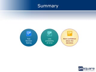 Summary




  Fast          Less       More confidence
Decision     probability      about the
 Making       of error        decisions
 