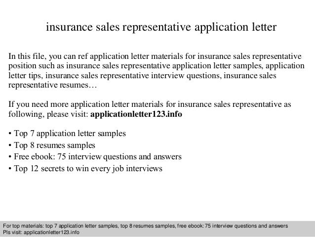 Insurance Sales Representative Application Letter