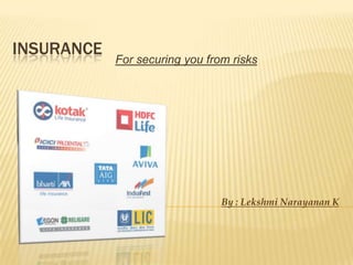 INSURANCE
            For securing you from risks




                                By : Lekshmi Narayanan K
 