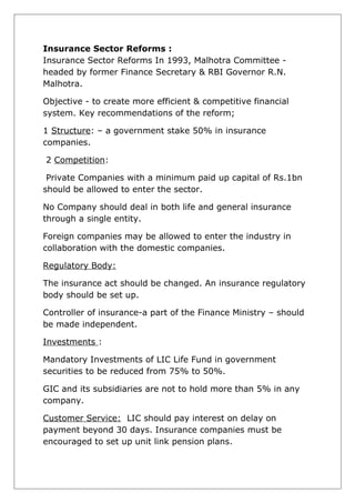 Insurance sector refroms in INDIA | DOC