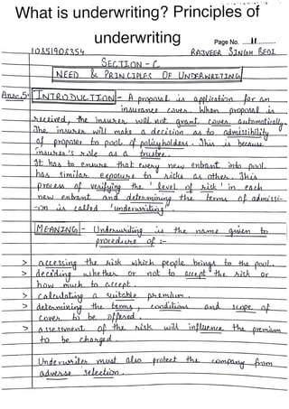 Underwriting Notes Insurance service management | B com sem 5th | Hand written Notes | by ...