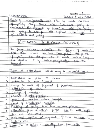 Underwriting Notes Insurance service management | B com sem 5th | Hand written Notes | by ...