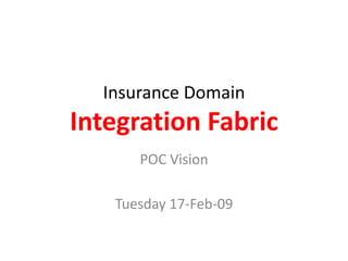 Insurance Domain
Integration Fabric
      POC Vision

   Tuesday 17-Feb-09
 