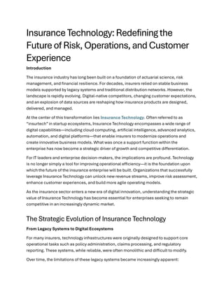 Insurance Risk Technology Insurance Technology: Redefining the Future of Risk, Operations, and ...