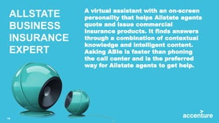 ALLSTATE
BUSINESS
INSURANCE
EXPERT
A virtual assistant with an on-screen
personality that helps Allstate agents
quote and ...