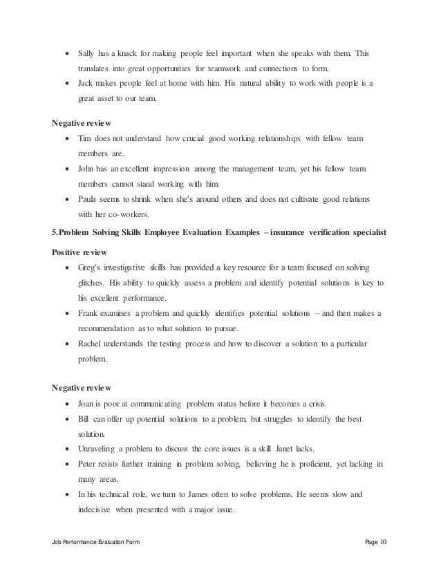 Insurance Verification Specialist Performance Appraisal