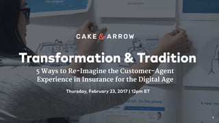 1
5 Ways to Re-Imagine the Customer-Agent
Experience in Insurance for the Digital Age
Transformation & Tradition
Thursday, February 23, 2017 | 12pm ET
 