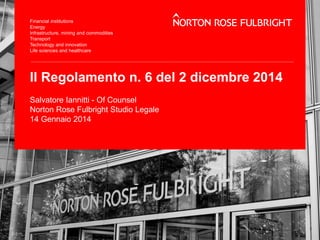 Il Regolamento n. 6 del 2 dicembre 2014
Salvatore Iannitti - Of Counsel
Norton Rose Fulbright Studio Legale
14 Gennaio 2014
 