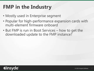FMP in the Industry
• Mostly used in Enterprise segment
• Popular for high-performance expansion cards with
multi-element ...