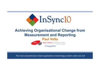 Achieving Organisational Change from
     Measurement and Reporting
                             Paul Vella
                                17-Aug-2010




The most comprehensive Oracle applications & technology content under one roof
 