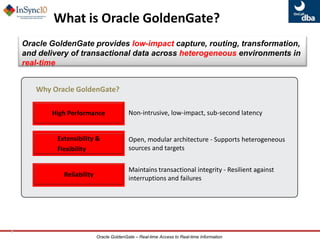  Extends Oracle’s data integration capabilities with the fastest, most scalable realtime Heterogeneous data integration solution