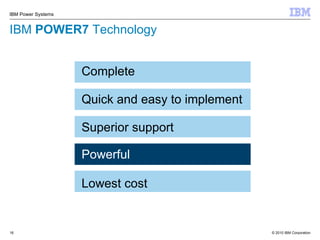 IBM  POWER7  Technology Powerful Complete Quick and easy to implement Superior support Powerful Lowest cost 