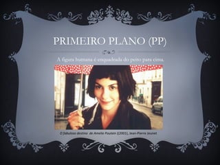 PRIMEIRO PLANO (PP)
O fabuloso destino de Amelie Poulain ((2001), Jean-Pierre Jeunet
A figura humana é enquadrada do peito para cima. 
 