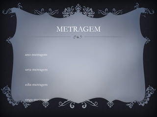 METRAGEM
ano-metragem
urta-metragem
edia-metragem
onga-metragem
 