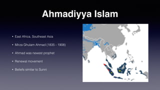 Shi’a Islam
• 200 Million followers
• Iran, Iraq, Yemen, and Syria
• Ali ibn Talib was divine successor
• Imam religious & community leader
• Imam decides meaning of Quran
 