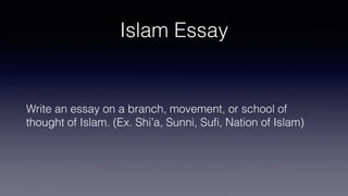 Announcements
• Fri, Feb 17 @ 12:40 pm Field Trip to Islamic Community Center
2515 W Orangewood near I-17.
• Sun, Feb 19 @ 11:59 pm Quiz 3 due
• Sun, Feb 19 @ 11:59 pm Islam Essay due
 