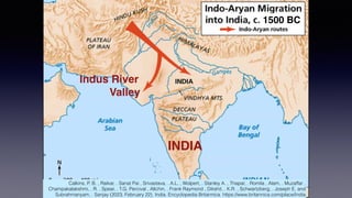 Calkins, P. B. , Raikar, . Sanat Pai , Srivastava, . A.L. , Wolpert, . Stanley A. , Thapar, . Romila , Alam, . Muzaffar ,
Champakalakshmi, . R. , Spear, . T.G. Percival , Allchin, . Frank Raymond , Dikshit, . K.R. , Schwartzberg, . Joseph E. and
Subrahmanyam, . Sanjay (2023, February 22). India. Encyclopedia Britannica. https://www.britannica.com/place/India
1500 BC
Indus River
Valley
INDIA
 