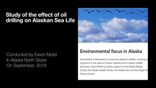 Study of the effect of oil
drilling on Alaskan Sea Life
Conducted by Exxon Mobil
In Alaska North Slope
On September, 2018
 