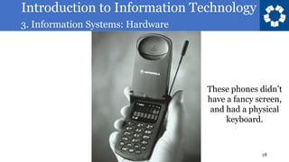 Introduction to Information Technology
3. Information Systems: Hardware
18
These phones didn’t
have a fancy screen,
and had a physical
keyboard.
 