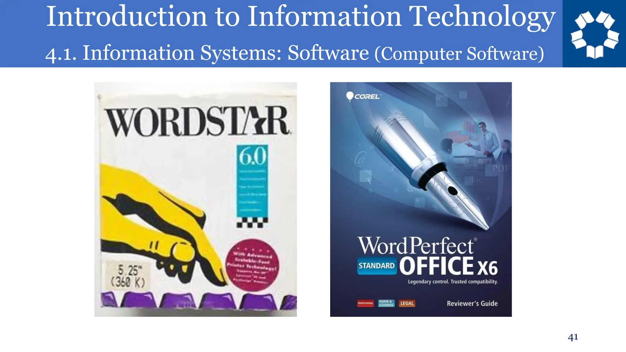 Introduction to Information Technology
4.1. Information Systems: Software (Computer Software)
41
 