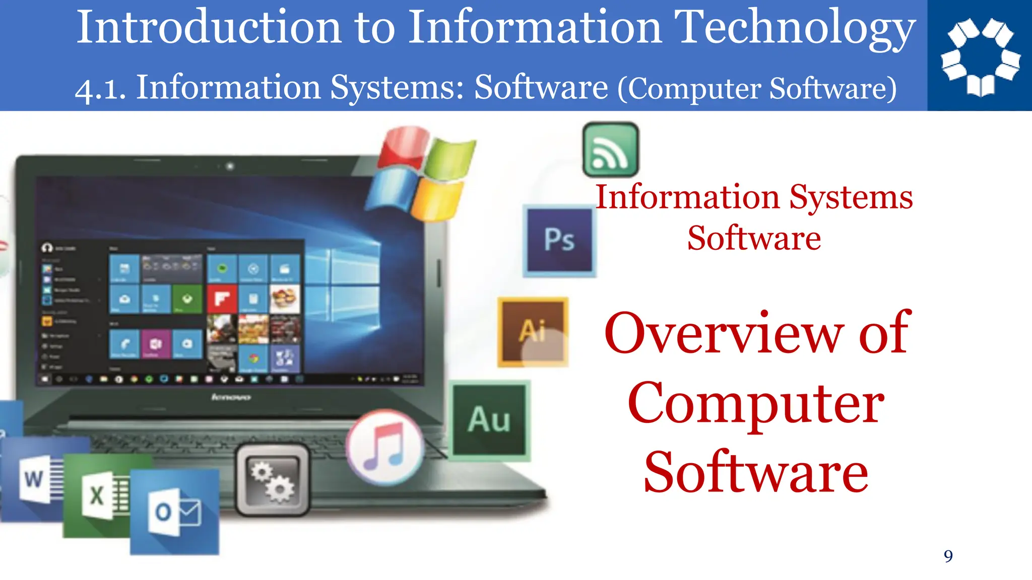 Introduction to Information Technology
4.1. Information Systems: Software (Computer Software)
9
Overview of
Computer
Software
Information Systems
Software
 