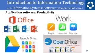 Introduction to Information Technology
4.1. Information Systems: Software (Computer Software)
48
Application software: Productivity
 